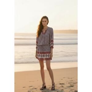 Ulla Johnson Bazaar Silk Mini Blouson Dress Light Indian Floral Print Size‎ 2